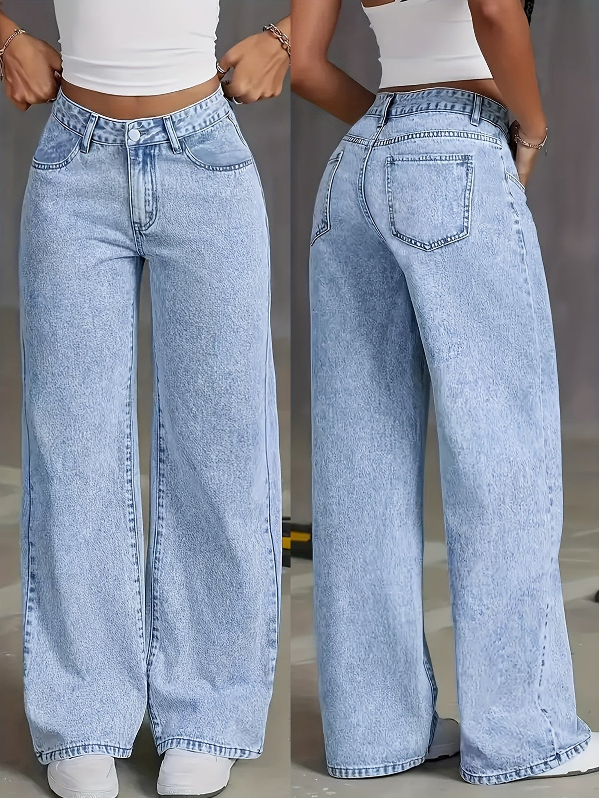OISLOHÉ Pantalón Recto Azul Confort Elástico