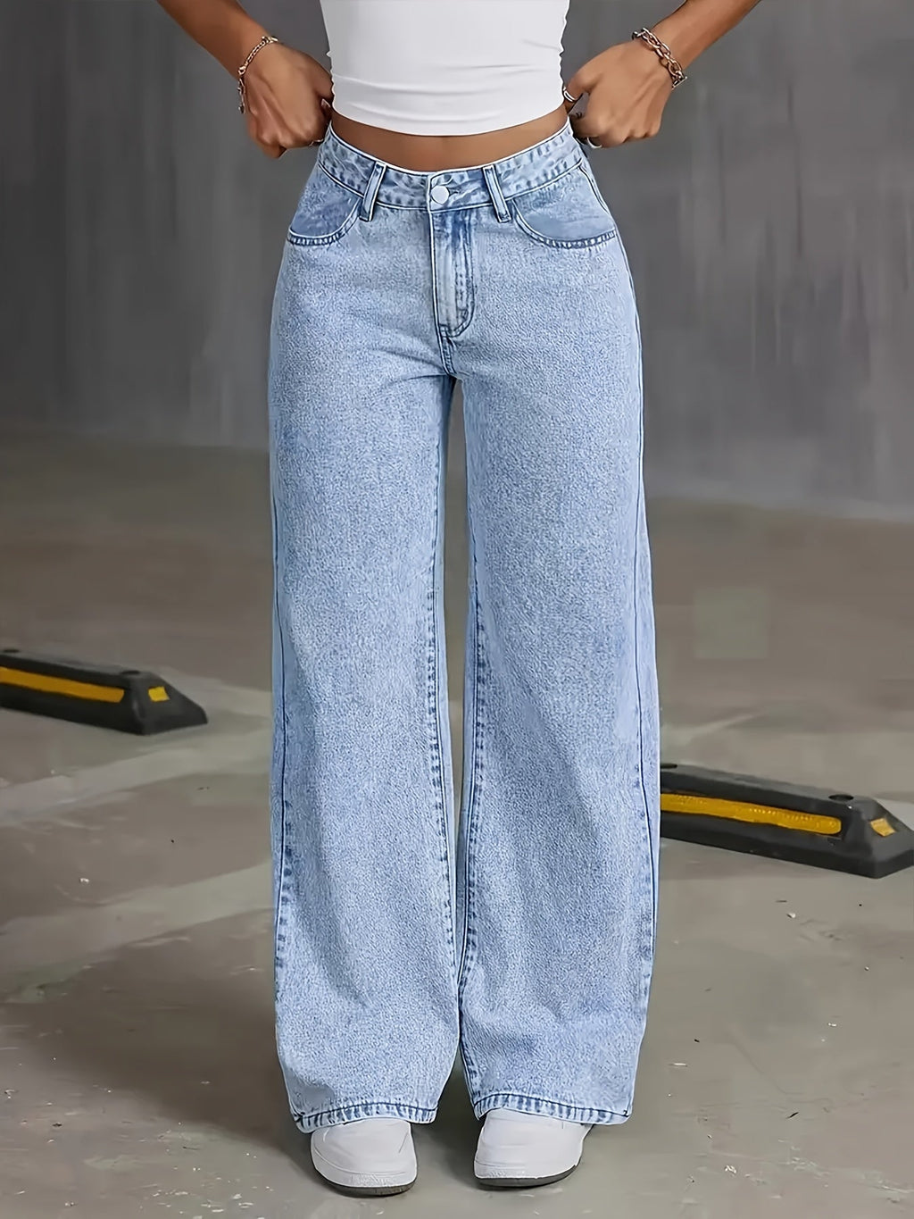 OISLOHÉ Pantalón Recto Azul Confort Elástico