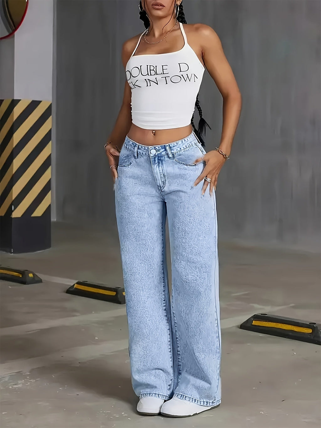 OISLOHÉ Pantalón Recto Azul Confort Elástico